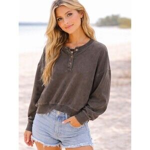 American Eagle Outfitters Grey Brown Henley Pullover